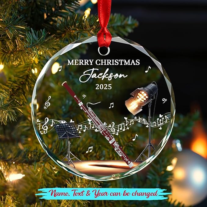 Musical Instruments Names - Novelty Bassoon Instrument Glass Christmas Ornament,Text/Year/Name