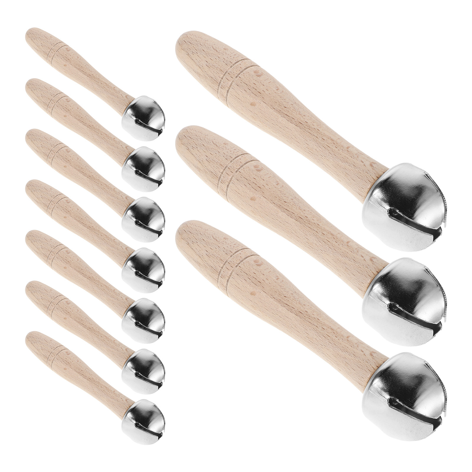 Musical Instrument For Toddlers - 10Pcs Wooden Handle Hand Bells Natural