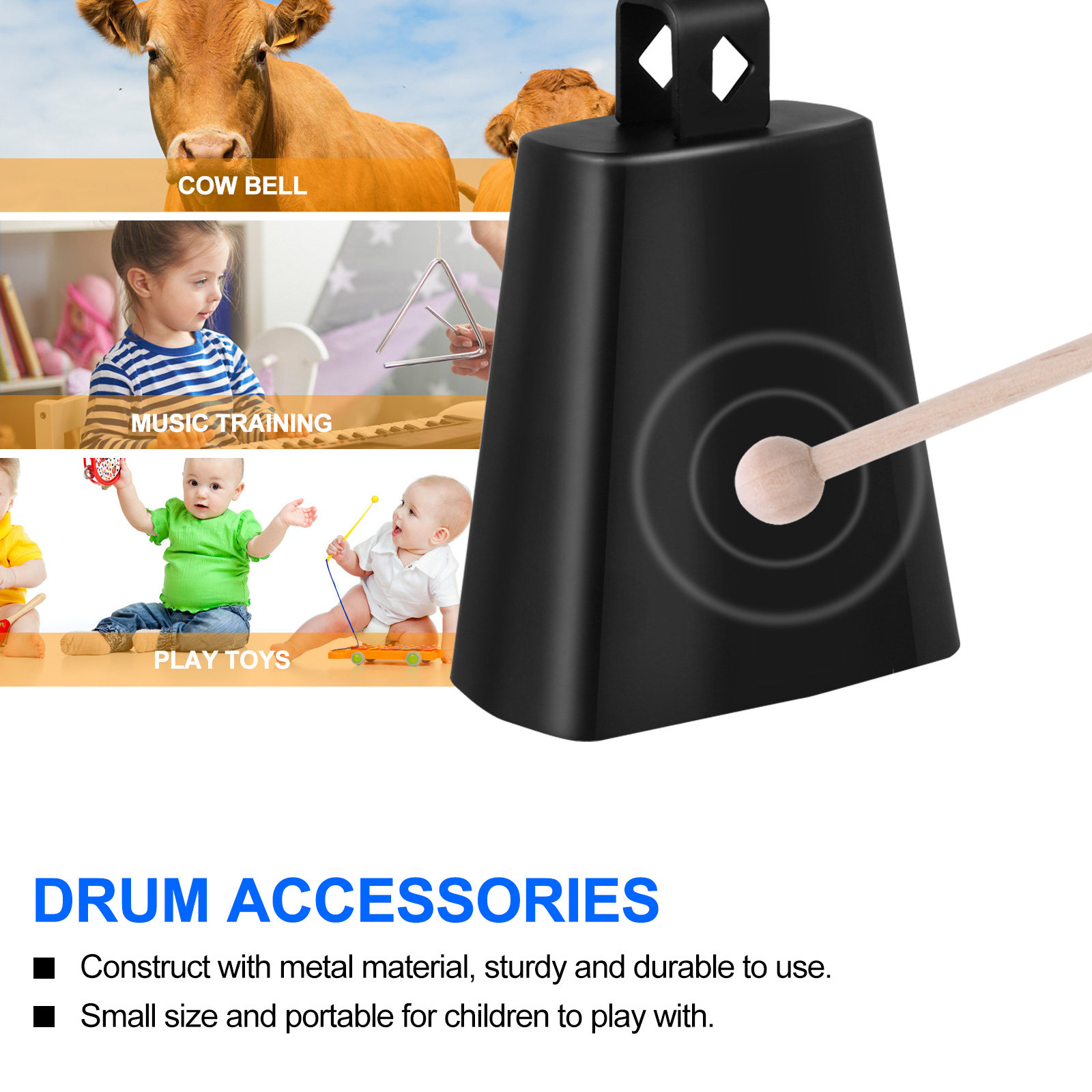 Metal Cow Bell Percussion Inst - مراجعة Musical Instrument For Toddlers وسعره